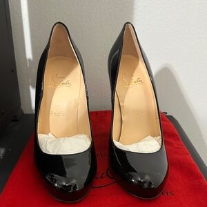 Christian Louboutin Ron Ron Wedge Glossy Black Heels Size 38 1/2